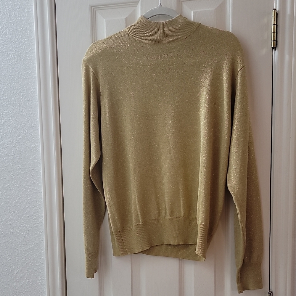 Appleseed's Shimmering Mettalic Gold Sweater Sz Medium